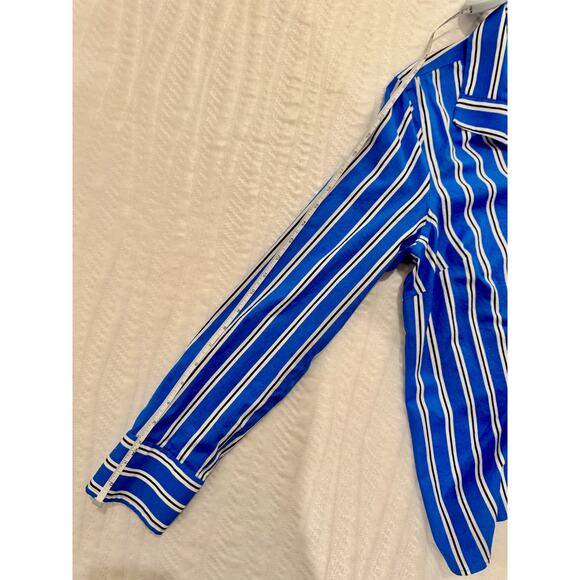 Talbots Easy Care Shirt Women's Large Blue White Black Stripes Coastal Nautical - Picture 11 of 15